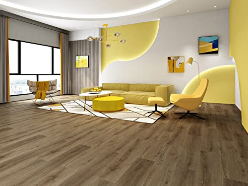 SPC PVC Bodenbelag, vinylboden in Holzoptik Klick-System, rutschfest vinyl laminat, schwer entflammbar bodenbeläge, MAßE: 22,8 x 112 x 0,5mm, 1 Paket = 2,55 m²/10 Fliesen (Eiche - Hellbraun)