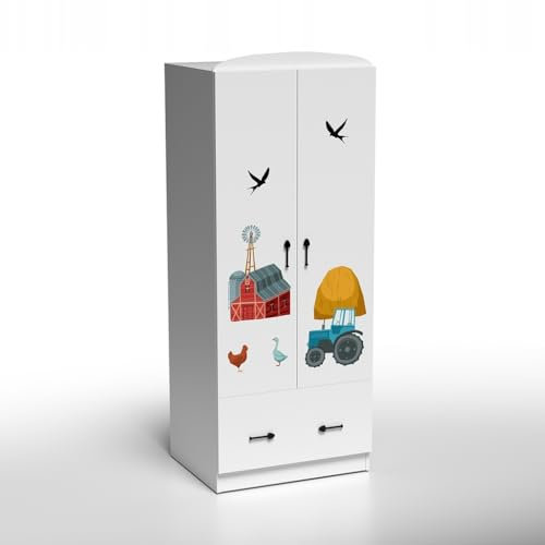 PLASTIKO - Kinder-Kleiderschrank mit 2 Türen und Bauernhof-Motiv - Langlebige und farbenfrohe Möbel für das Kinderzimmer 60X75X190 cm