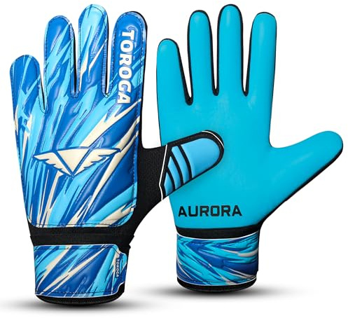 TOROGA Infinity Pro Junior Kinder Torwarthandschuhe – Fußballhandschuhe mit Grip-Latex, Fingerschutz & Doppeltem Handgelenkband – Für Jungen & Mädchen (Blue, 5)
