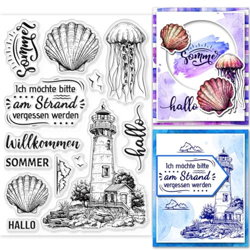 GLOBLELAND Sommer Deutschen Sprüchen Transparente Stempel Für DIY Scrapbooking Deutsches Wort Leuchtturm Silikon Stempel 11x16 cm Silikonstempel Siegel Zum Basteln von Karten
