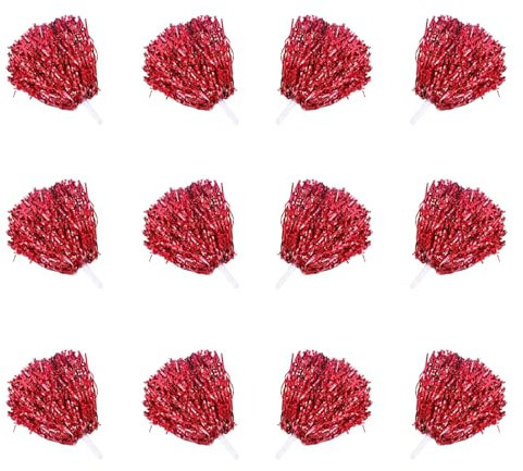 12 Stück Cheerleading Pom Poms,Cheerleader-Pompons,Metallisch Cheerleader Puschel,Hell Metallic Cheers Ball Zum,für Sportveranstaltungen, Ballspiele, Tänze, Karnevalspartys Verwendet (Rot)