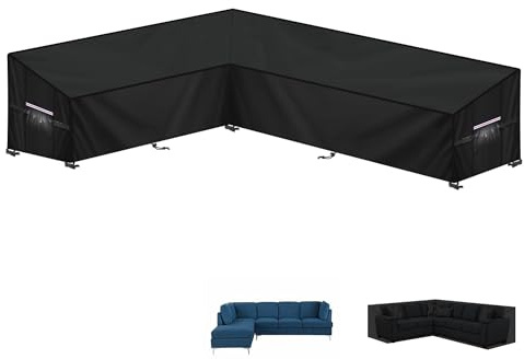 LAMUNI Loungeskydd Loungesoffa Överdrag L-Form Skydd för Trädgårdsmöbler Vattentätt Rottingsoffa Överdrag 420D Oxfordtyg Utomhus Sofföverdrag Hörnsoffa Skydd för Loungemöbler, 180x260x90x80/60cm