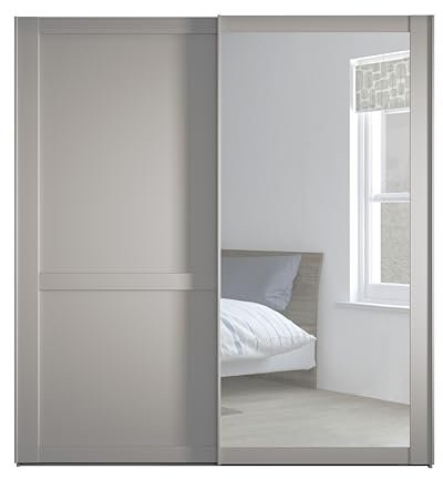 WIEMANN Schwebetürenschrank Landhausstil Kleiderschrank 200cm breit, mit Spiegeltür, Kieselgrau Dekor, Höhe 217cm, Marlow