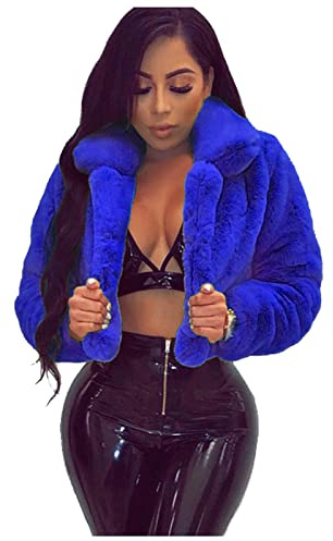 Crop Kunstpelz Damen Mantel Einfarbig Pelzmantel Kurze Kunstfell Jacke Langarm Winterjacke Dickes Warm Pelzjacke Flauschiges Felljacke übergangsjacke Reverskragen Wintermantel Outwear Damenmantel
