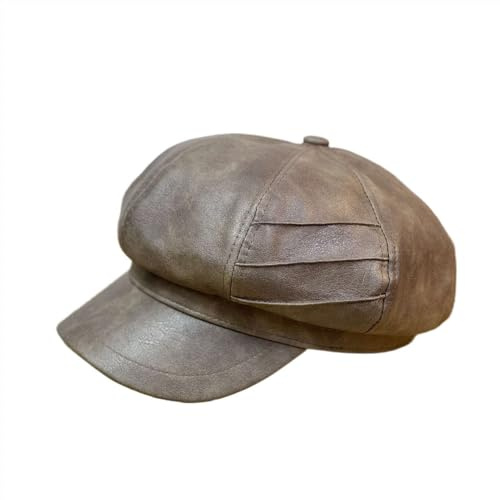 GIBZ Damen Achteckige Mütze Ballonmütze Klassische Schlichte Cabbie Visier Baskenmütze Vintage Damen Schirmmütze für Herbst und Winter, Braun