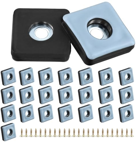 QWORK® 24 Stück Möbelgleiter, 25x25 mm Quadrat Bodengleiter mit Edelstahlschraube, für Stühle, Tische, Sofas