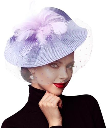 DRESHOW Fascinator Hüte für Damen Blume Mesh Feder Fascinator Hochzeit Cocktail Tea Party Hut Kopfbedeckung für Damen Mädchen
