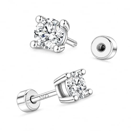 Suejin Pendientes de Botón de Plata de Ley 925 para Mujer y Hombre, Chapados en Oro 18K o Oro Blanco, Hipoalergénicos Circonita Cúbica Pendientes de Parte Trasera Plana para Cartílago Tragus, 2/3/4mm