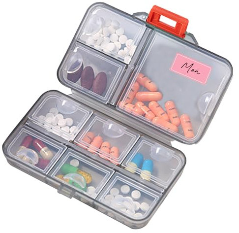 WOLMIK Tablettenbox 7 Tage, Tragbare Pillendose, Handlicher Medikamentenbox Leicht Zu für Reise & Tägliches Gebrauch Öffnen Pillendose 7 Tage mit 9 Tiefen Fächern für Fischöle, Vitamine