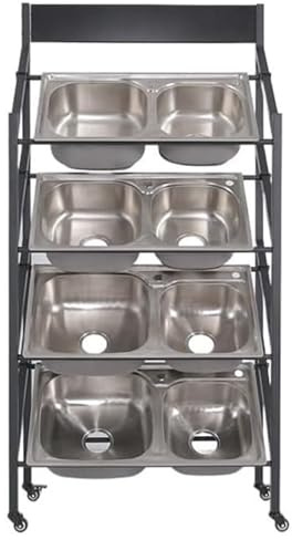 Stainless Steel Hand Basin Rack, Commercial Kitchen Sink Display Stand, Utility Double Slot Storage Shelves for Sinks