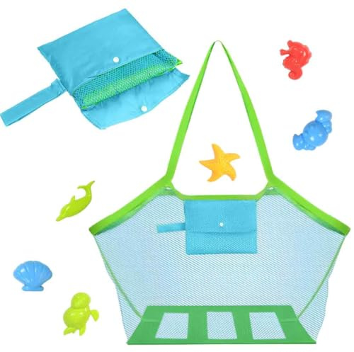 Strandtasche, Netztasche Strandspielzeug Tasche Groß für Wasserspielzeug, Entertainment Tasche Kinder Aufräumsack Spielsack Badetasche Beachbag Faltbar für Familie Urlaub