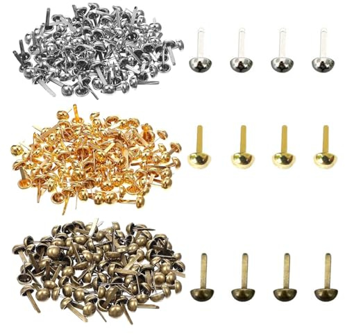 GGUFAY 300 Stück goldene Probenbeutelklammern, Rundkopfklammern, Probenbeutelklammern, Metall-Rundkopfklammern, Scrapbook-Heftklammern, Papierverschlüsse