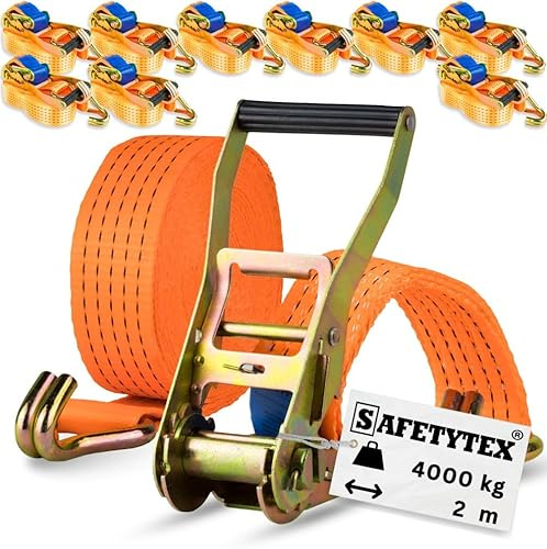 Safetytex Spanngurt 4 t 50 mm 2 m Ratsche Spitzhaken zweiteilig (10 Stück) | 4000 kg Zugkraft, Polyester, Zurrgurt, Transport, Lastensicherung, langlebig, Profiqualität