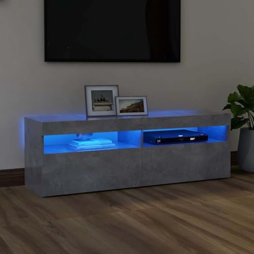 Tomostar Meuble TV avec LED, Banc TV Support Télé Armoire de Télévision avec lumières LED Gris béton 120x35x40 cm