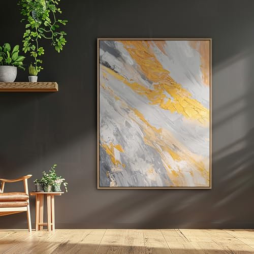 AUREDAS XXL Gemälde handgemalt - Atem der Erde - 150x200cm groß, mit Schattenfugenrahmen Eiche Hell, für Wohnzimmer Schlafzimmer, Büro, ein hochformat Wandbild als Leinwandbild