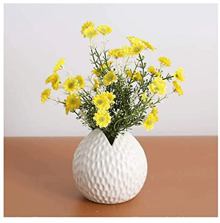 Simulation Chrysanthemum with Ceramic Vase Realistic Small Potted Artificial Flowers Fake Plants for Table Office Home Party Indoor Decoration (Yellow Whit