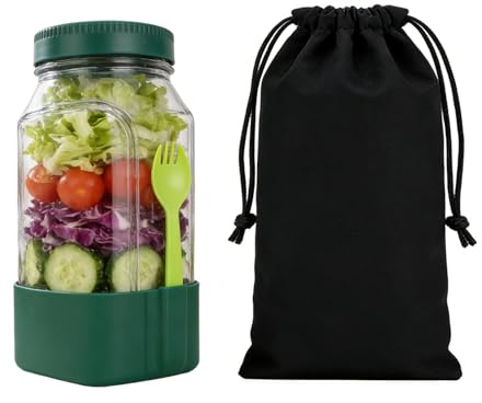 LEYAO Salad Pod Mason Jar Side Open - Leakproof Dressing Container, Lid-to-Bowl Design, Reusable Salad Jar with Side Opening & Salad Container for Lunch & Meal Prep (7.5x3.9x3.5 1PCS)