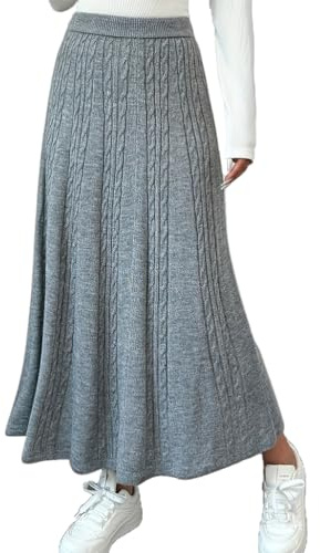 seiveini Jupe Longue Femme Élégante Taille Élastqiue Jupes Hiver en Tricot à Torsadée A-Ligne Couleur Unie A Gris Taille Unique