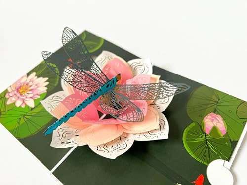3D Pop-up Karte Libelle auf Lotusblume, Geschenk für Frau, Oma oder Mutter