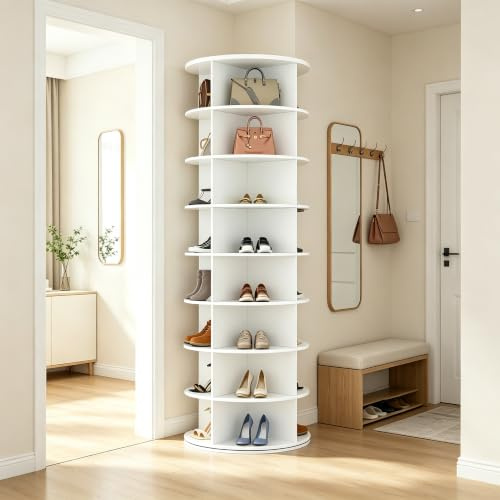YODOLLA 8-stöckiges drehbarer Schuhregal, Weiß
