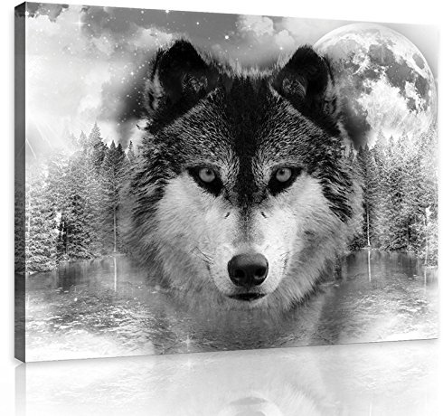 Forwall Bilder Wolf Tiere grau Wald Modern Canvas 100 x 75 cm | für Schlafzimmer & Wohnzimmer, Brillantes Erscheinungsbild - Dank unserem Leinwandbild erhält Ihr Zimmer oder Raum