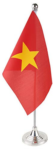 GentleGirl.USA Vietnam Table Flag, Stick Small Mini Vietnamese Flag Office Table Flag on Stand with Stand Base, International Festival Decoration,Vietnam Theme Party Decoration,Home Desk Decoration