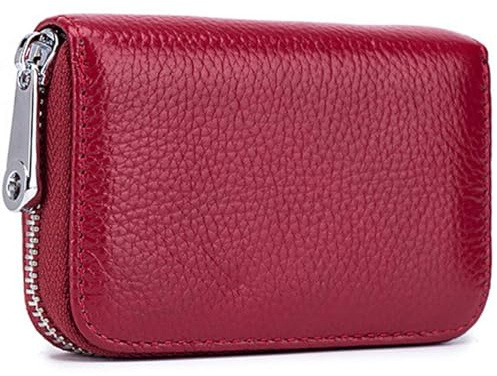 Meowoo Kreditkartenetui für Damen und Herren RFID Wallets Schutzhülle Karte RFID Schutz,Reißverschlussetui 14 Fächer Kartenetui(Weinrot 1Stk)