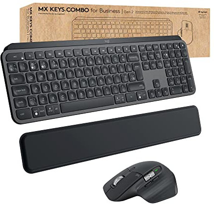 Logitech MX Keys Combo for Business | Gen 2, Tastiera e Mouse Wireless Full Size, con Poggiapolsi, Bluetooth , Logi Bolt, Clic Silenziosi, Windows/Mac/Chrome/Linux, Italiano QWERTY - Grigio