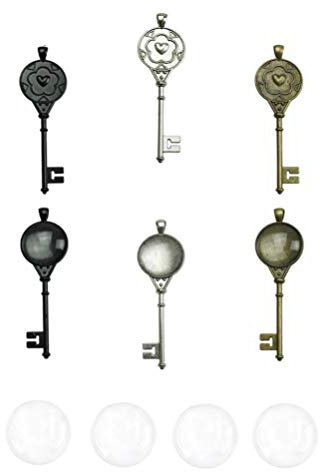 NUOBESTY 36 Stücke Vintage Schlüssel Lünette Anhänger Tablett mit Glas Cabochon Rohlinge für Foto Anhänger DIY Halskette Charms Basteln Schmuckherstellung
