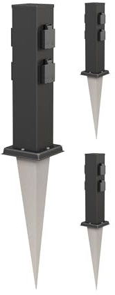 ledscom.de 3 pzas Toma de jardín Pilar Polly con pincho de Tierra para Exteriores, IP44, 4 vías, Acero Inoxidable, Angular, Negro, 40cm