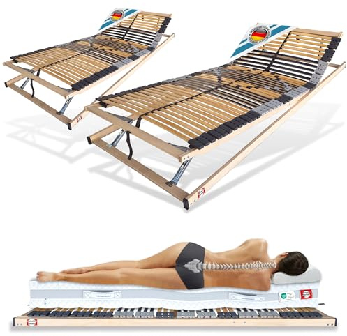 Matratzen Perfekt 2er Set Lattenrost 90x200cm 8,5 cm Hoch Verstellbar | Kopf- und Fußteil hoehenverstellbar fertig montiert Haertegrad-Regulierung 42 Leisten Made in Germany belastbar bis 200 kg