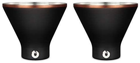 SNOWFOX Premium Vacuum Insulated Stainless Steel Martini Glass, Set of 2, Martinis Stay Icy Cold, Stemless Cocktail Glasses, Elegant Home Entertaining, Bold Beautiful Barware Set, 8 oz, Black/Gold