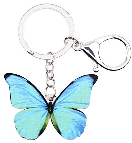 DOWAY Acrylique Coloré Morpho Floral Papillon Porte-Clés Breloque Insecte Porte-Clés Pour Femme Fille Sacs À Main Porte-Monnaie Ceinture Décorative (Bleu Arctique)
