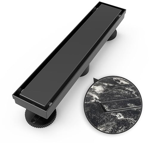 WEBANG 12 Inch Linear Shower Drain Rectangular Floor Drain with Accessories Reversible 2-in-1 Cover Tile Insert Grate Removable SUS304 Stainless Steel CUPC Certified Matte Black