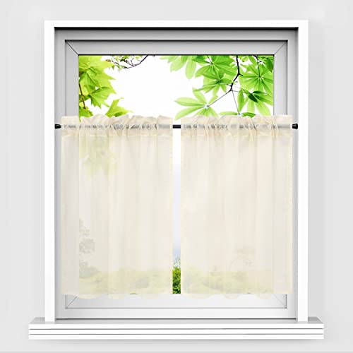 HeichkelL Scheibengardinen, Einfarbige Fensterschals, Beige BxH 66x61 cm*2 | 2er Set Bistrogardine, Voile Transparent Paarig Kurzstores, Küche Vorhang