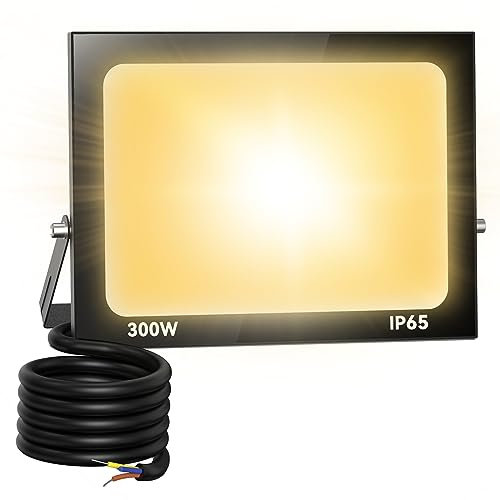 Royana 300W LED Foco Exterior, IP66 Impermeable Proyector Foco LED, 3000K Blanco Cálido Floodlight Led Foco Proyector,100% Iluminación de Seguridad, para Jardín, Patio Pared,Patio, Camino