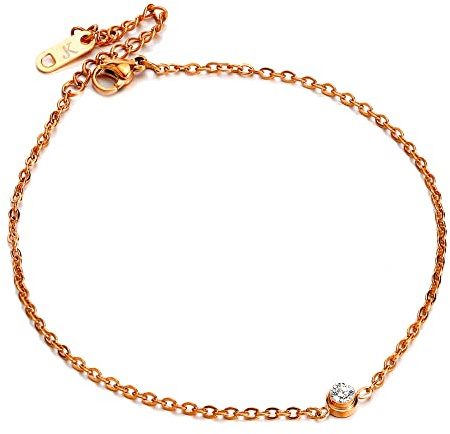 Kim Johanson Edelstahl Damen Fußkettchen *Leonie* in Silber, Gold & Roségold | Fußkette mit Zirkonia besetzt | Coin Fußband | Wasserfest | Frauen Boho Schmuck | Verstellbar inkl. Schmuckbeutel.