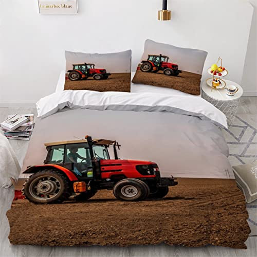 Lolosale Bettwäsche 135x200 Traktor Bettbezug Set Weich Microfaser Bettwäsche-Set landwirtschaftlicher Traktor Maschinen Kinderbettwäsche Bettwaren ReißVerschluss Bettbezug Mit 2 Kissenbezug 80x80cm