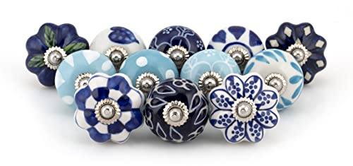 Craft Trade Blue Ceramic Cabinet Knobs Pack of 12 | Handcrafted blue ceramic knobs for cabinets, drawers, & wardrobes. Durable hardware to elevate home décor.