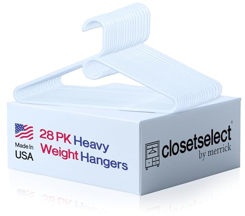 Ultra Heavy Duty Plastic Hangers, Made in USA, White Heavy Weight Hanger, Strong Plastic Hanger for Jackets, Pants, and Shirts, 28 Pack