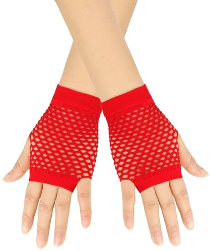 Lansonee 1 Pair Fishnet Gloves Fishnet Gloves Party Dress Skirt for Women and Girls-Red