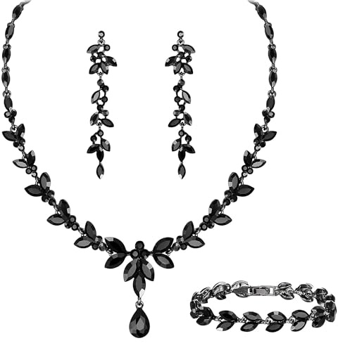 BiBeary Schmuck Set Braut Damen Blatt Blume Hochzeit Statement Halskette lang Ohrhänger Ohrringe Set Party Abschlussball