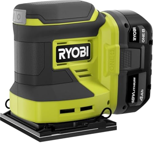 RYOBI ONE+ PCL401B Kit ponceuse 1/4 feuille 14 000 OPM, changement rapide de papier, collecte de poussière, batterie 18 V et chargeur