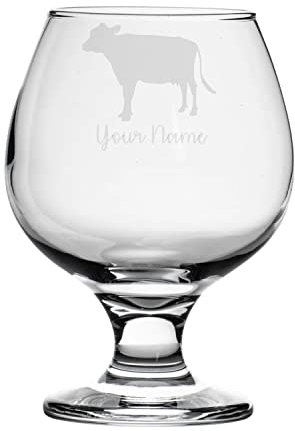 Personalised Cow Engraved Brandy Snifter Glass, Animal Gift for Women, Gift for Men