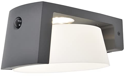 LED Solar Außenwandleuchte Moon, moderne Wandlampe aus Aluminium in Anthrazit & Weiß, Außenlampe mit einstellbaren Weißtöne,1000 Lumen, 3000 Kelvin, vielseitige Wandleuchte m.Down-Effek
