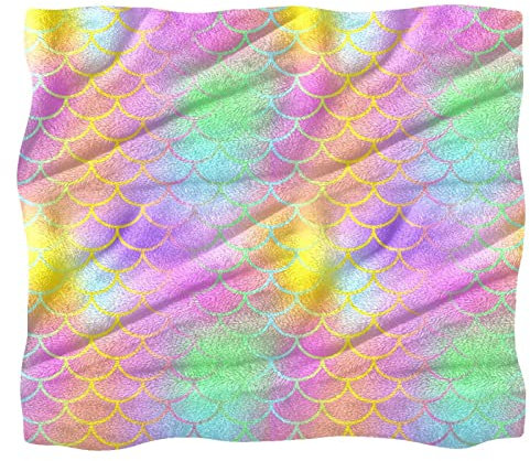 Plüschdecke, Nickerchendecke, Warm Cosy Soft, Mikrofaserdecken,Farbige Schuppen im Meerjungfrauen Stil