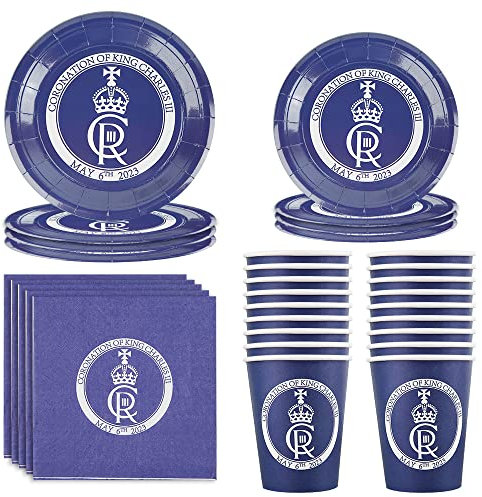 68PCS King Charles Coronation Decorations, Union Jack Party Supplies Set with Plates Napkins and Cups, Kings Coronation Party Supplies Tableware Kit for King Charles iii Coronation 2023 Party
