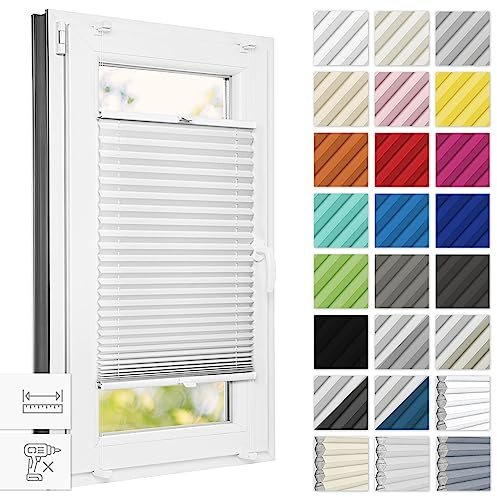 Estika Plissee ohne Bohren 50 cm x 50 cm - Weiß - Bruchfeste Klemmhalter, Plissee Klemmfix, Rollos für Fenster ohne Bohren, Jalousien Fenster für innen, Raffrollo, Fensterplissee