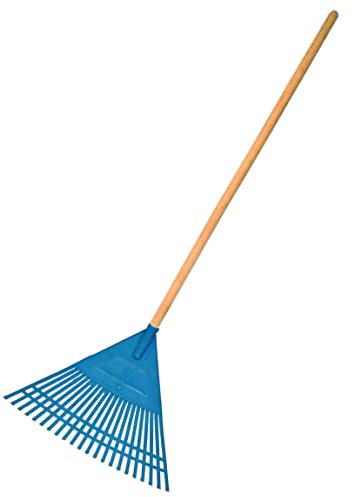 Garden Rake, 20-Tin Durable Plastic Rake for Gardening, 45 cm / 17.71 Wide, Lightweight with a Wooden Handle, Ideal Lawn Rake for Gardeners to Clean Up Loose Debris, Dead Leaves, Grass Cuttings, Moss