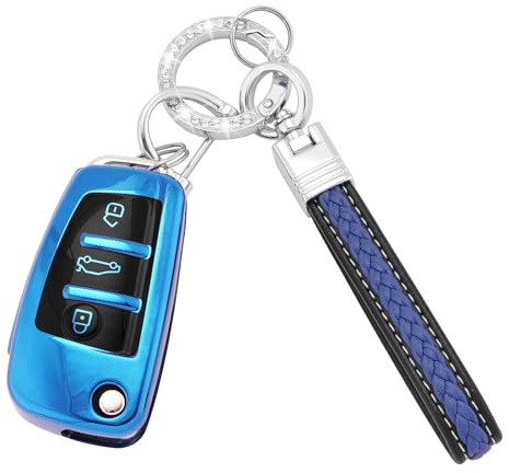 Autoschlüssel Hülle für Audi Zubehör 3 Tasten TPU Schlüsselhülle, Blau | für Audi A1 A3 A4 A6 A8 Quattro Q2 Q3 Q7 S3 S6 RS3 RS6 R8 TT TTS Auto Schlüssel Hülle Schlüsselcover mit Schlüsselanhänger